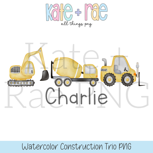 Boy's Watercolor Construction Equipment PNG