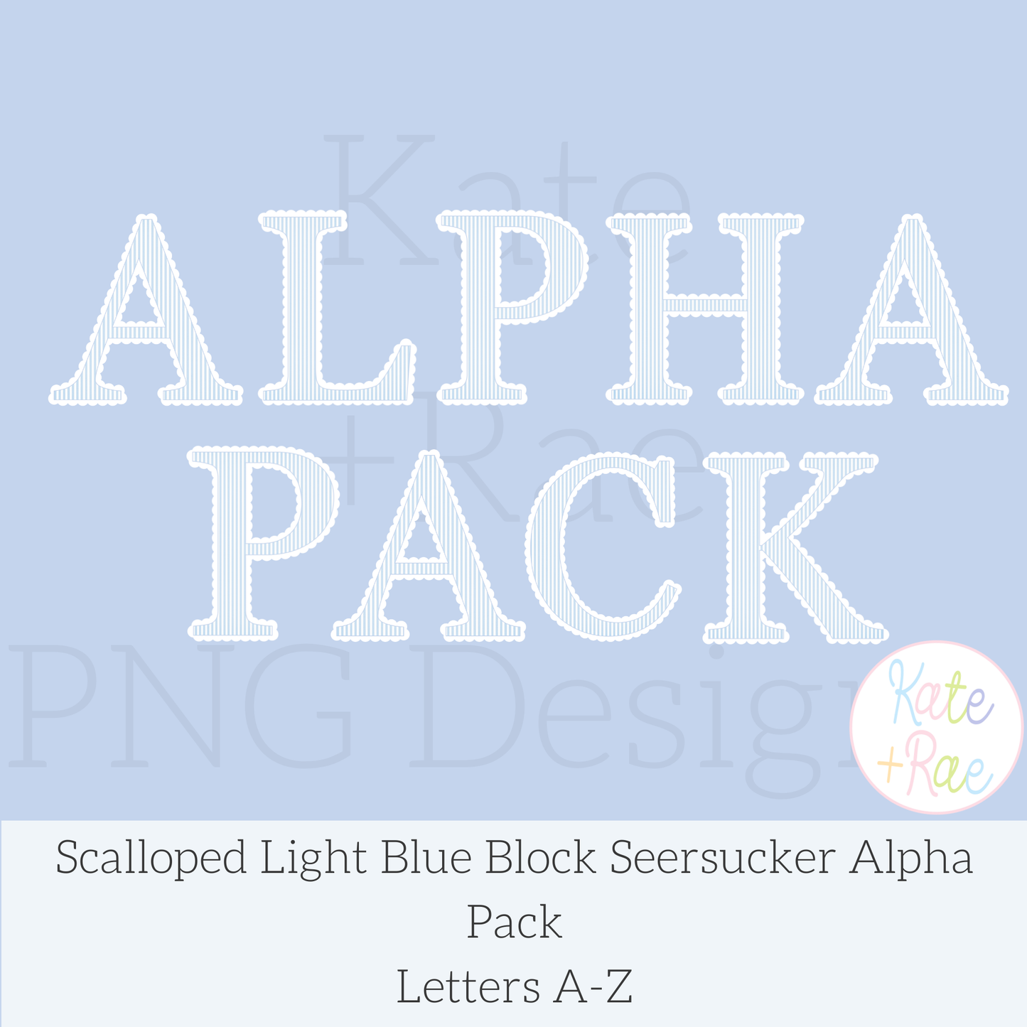 Light Blue Seersucker Scalloped Block Letter Alpha Pack PNG