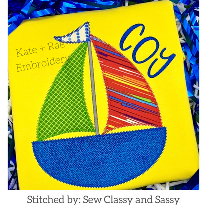 Boy's Sailboat Zigzag Applique Embroidery Design