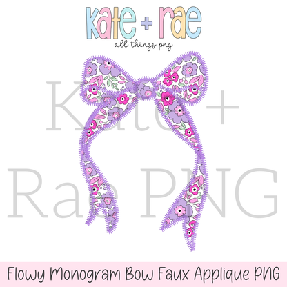 Flowy Monogram Longtail Bow Faux Zigzag Applique PNG