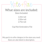 Made for Sunny Days: Size chart showing cap sizes 2.25in, 2.50in, and 2.75in tall