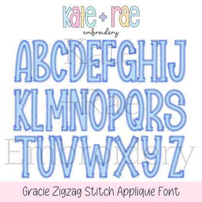 Gracie Zigzag Stitch Applique Embroidery Font