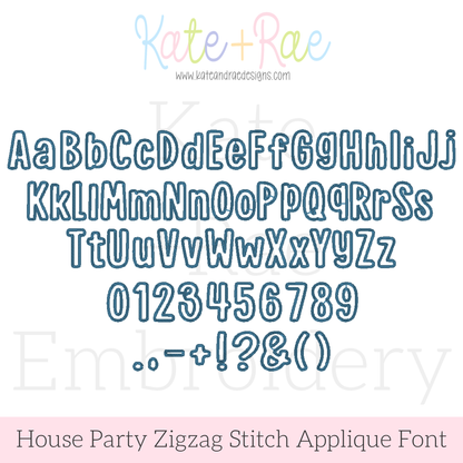 House Party Zigzag Applique Machine Embroidery Font