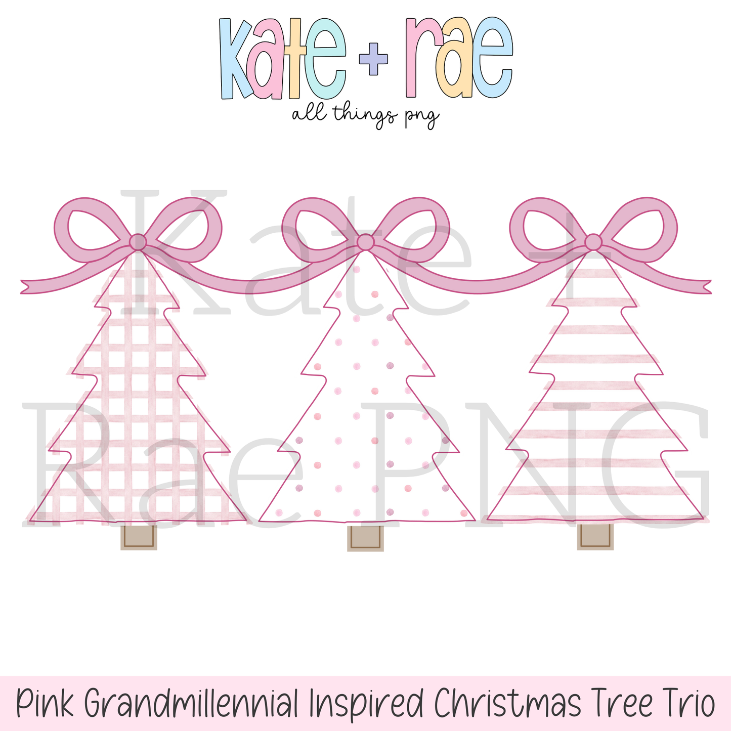 Pink Grandmillennial Inspired Christmas Tree Trio PNG