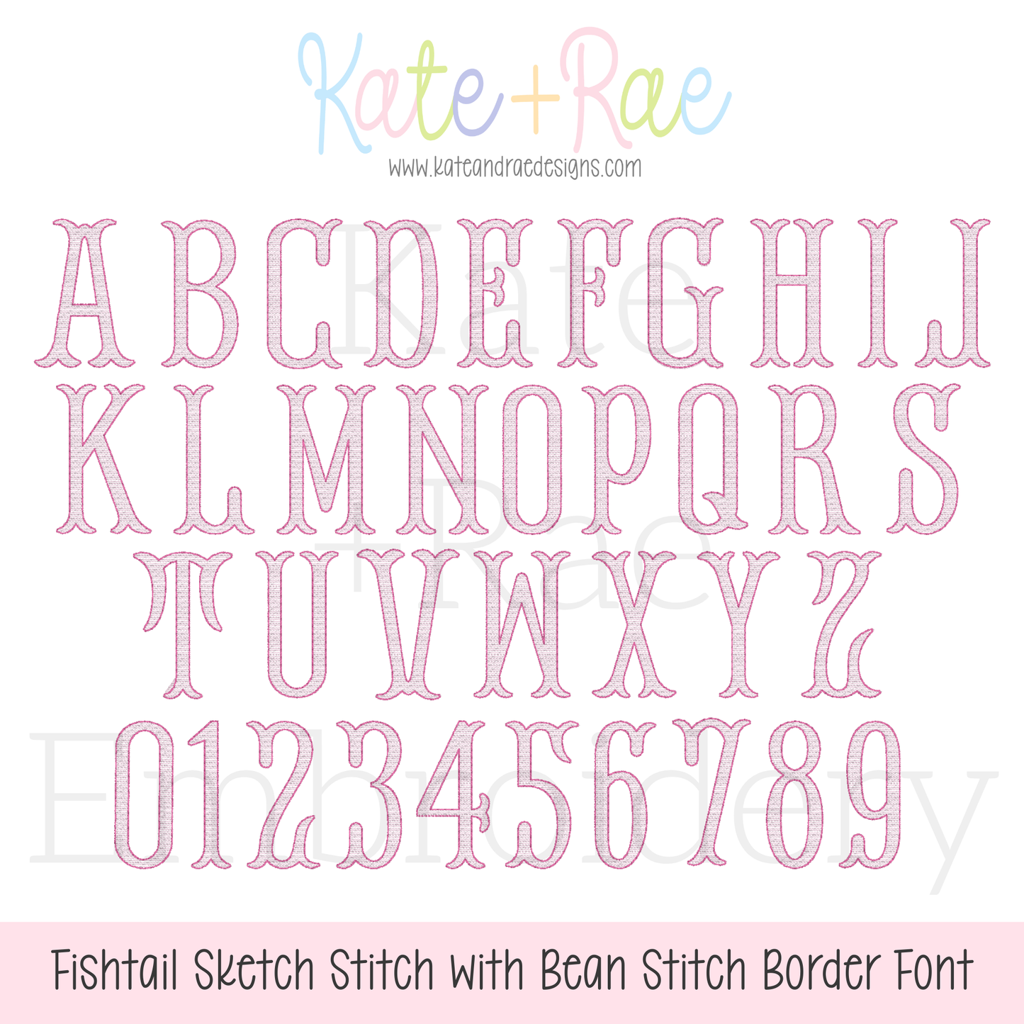 Fishtail Sketch Stitch Font with Bean Border Machine Embroidery Font