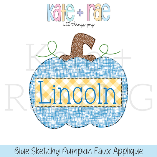 Blue Sketchy Pumpkin Faux Applique PNG