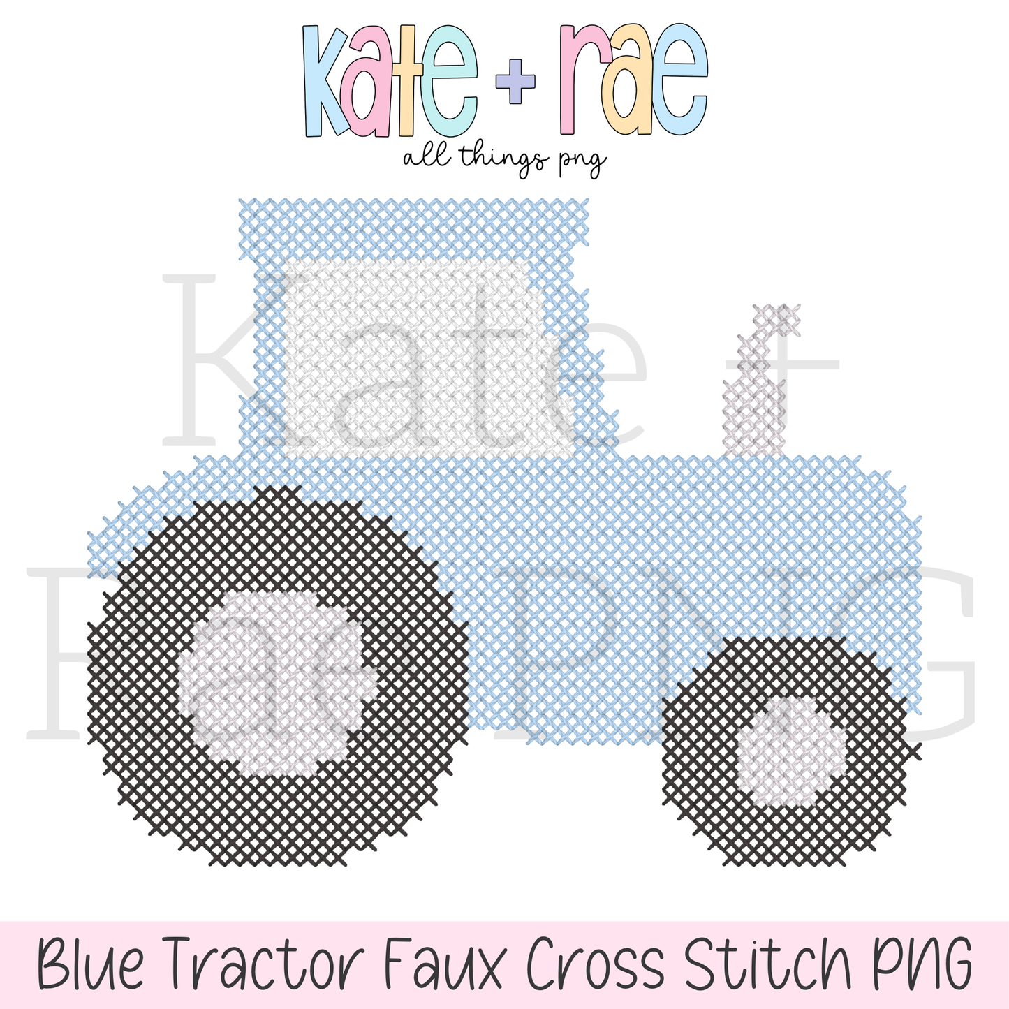 Blue Tractor Faux Cross Stitch PNG Design