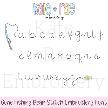 Gone Fishing Bean Stitch Font Embroidery Design