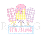 Custom Names for Popsicle - Brooke Hamlett: Three gingham popsicles with bows above the name Etta Jo-Lynne in a scalloped name plate