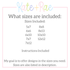 Birth/ Birthday Double Blanket Stitch Applique Banner In The Hoop Embroidery Design: Size chart showing sizes 5x7 through 12x12 with instructions included
