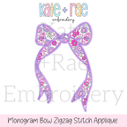 Longtail Bow Zigzag Stitch Applique Embroidery Design: Design preview of a purple floral longtail bow zigzag stitch applique