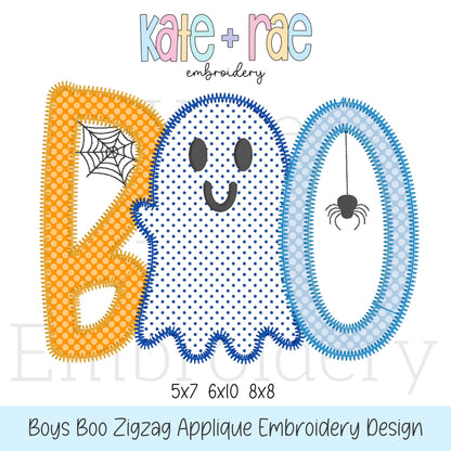 Boy's Boo Halloween Zigzag Applique Embroidery Design