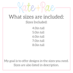 Daisy Floral Crest Satin Stitch Embroidery Design: Size chart showing sizes 4.0in, 5.0in, 6.0in, 7.0in, and 8.0in tall