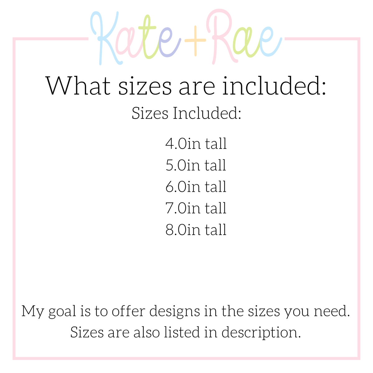 Daisy Floral Crest Satin Stitch Embroidery Design: Size chart showing sizes 4.0in, 5.0in, 6.0in, 7.0in, and 8.0in tall