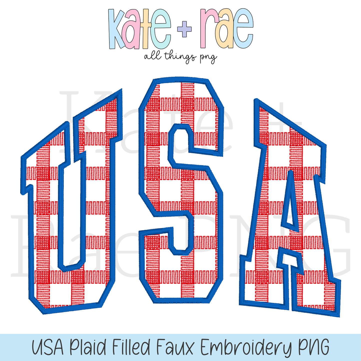 USA Plaid Filled Faux Embroidery PNG