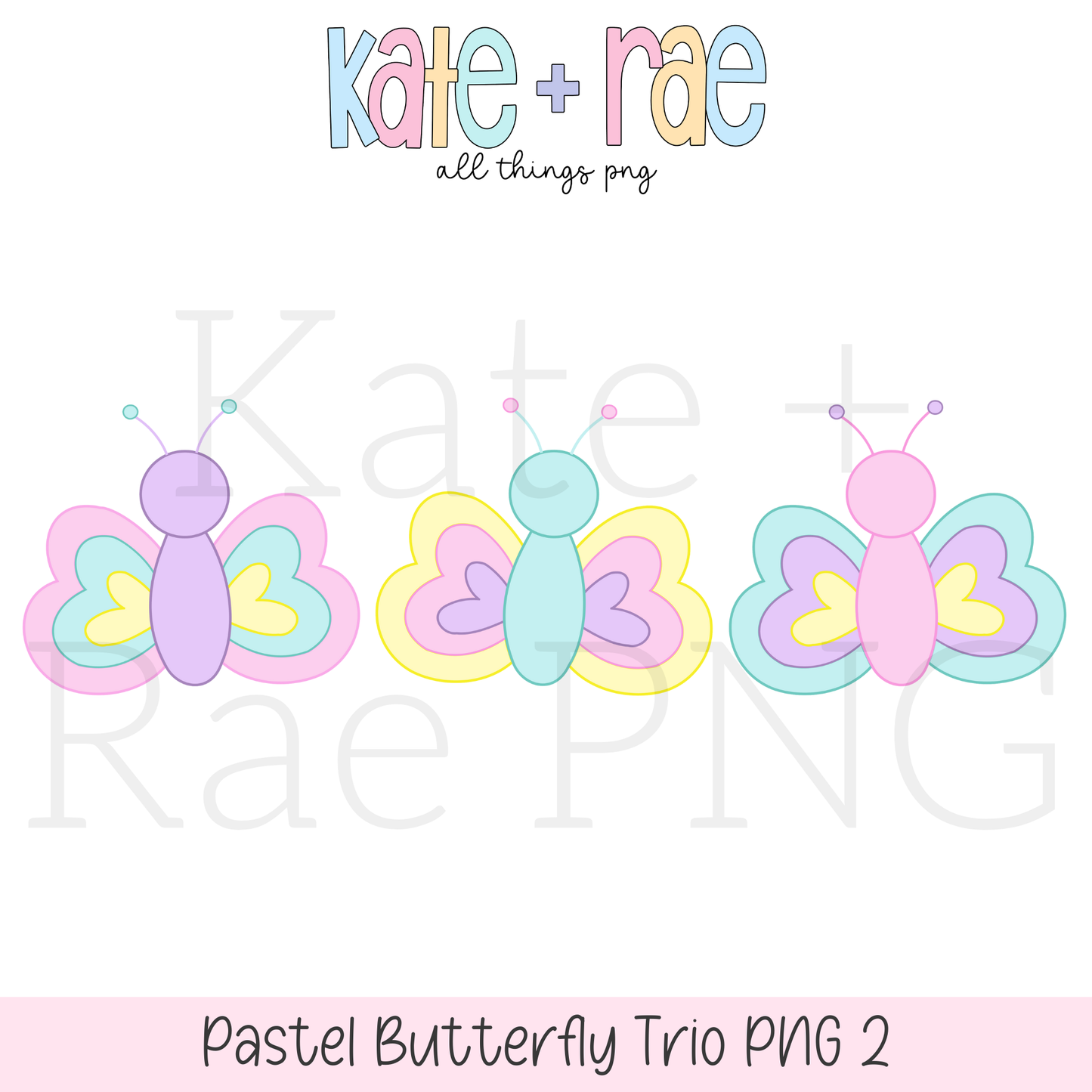 Pastel Multicolor Butterfly Trio PNG