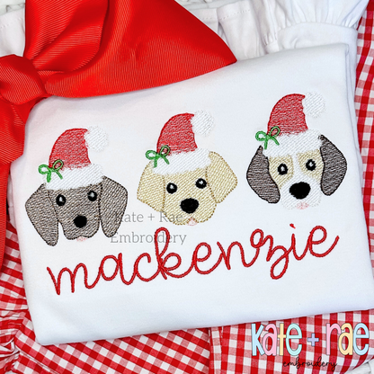 Santa Puppy Trio with Bows Sketch Sketch Stitch Embroidery Design