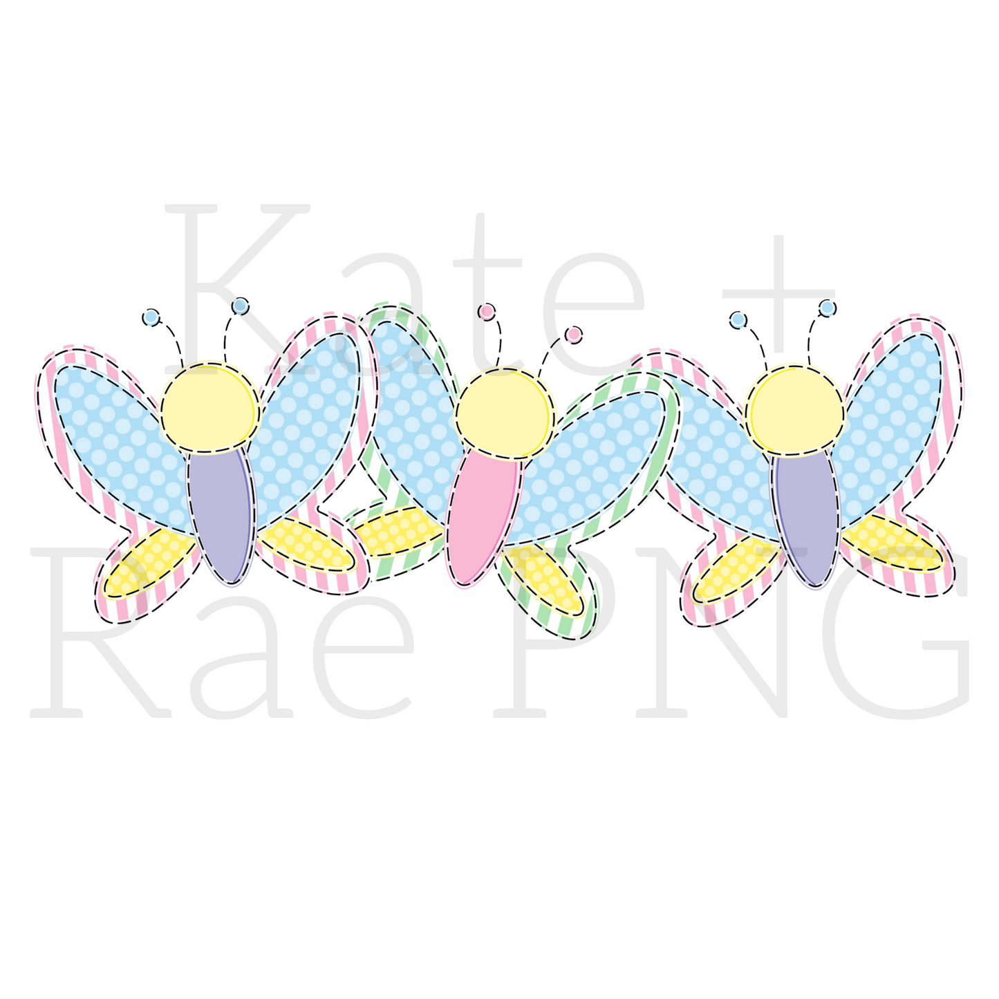 Girl's Butterfly Trio Faux Applique PNG