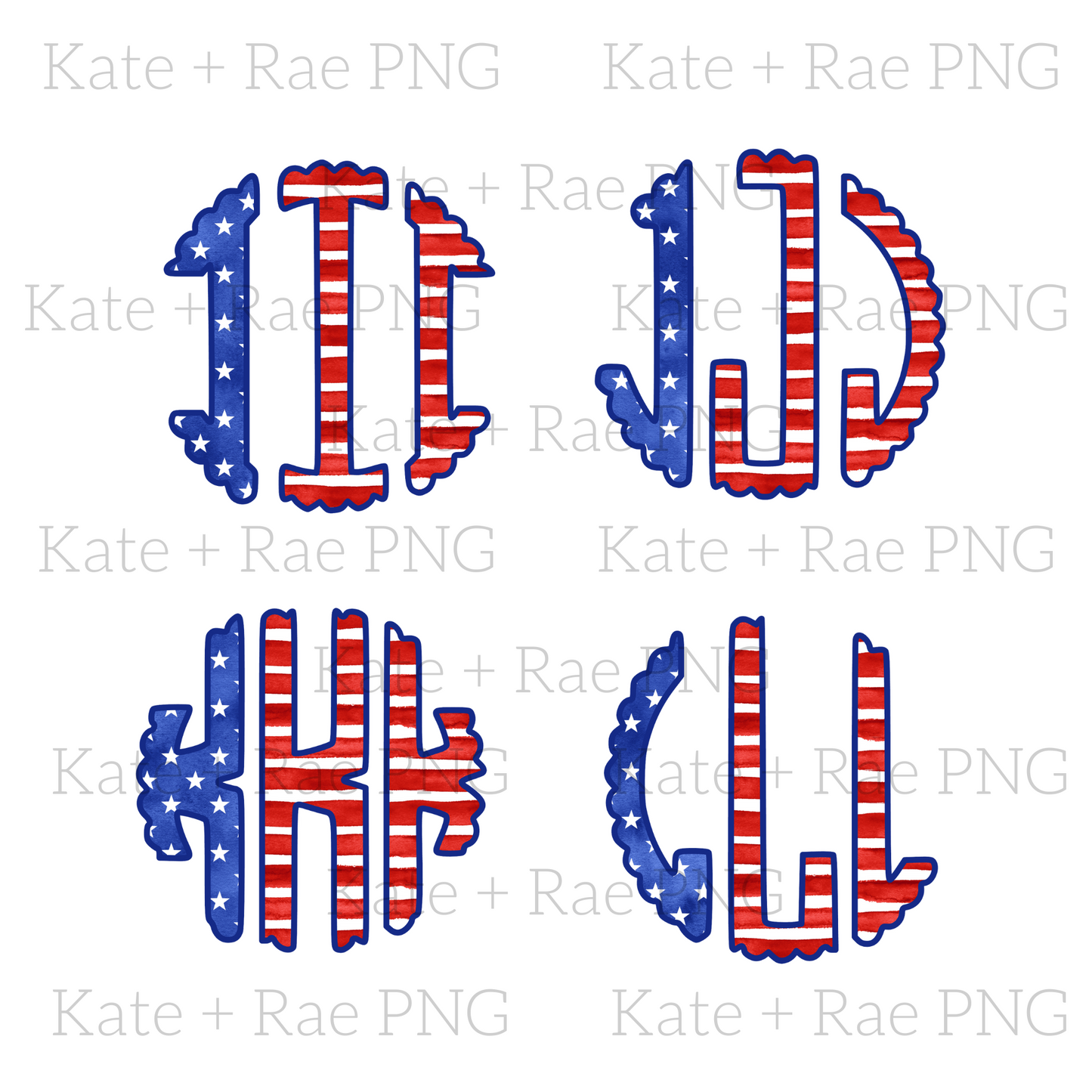 Patriotic Flag Scalloped Monogram Pack