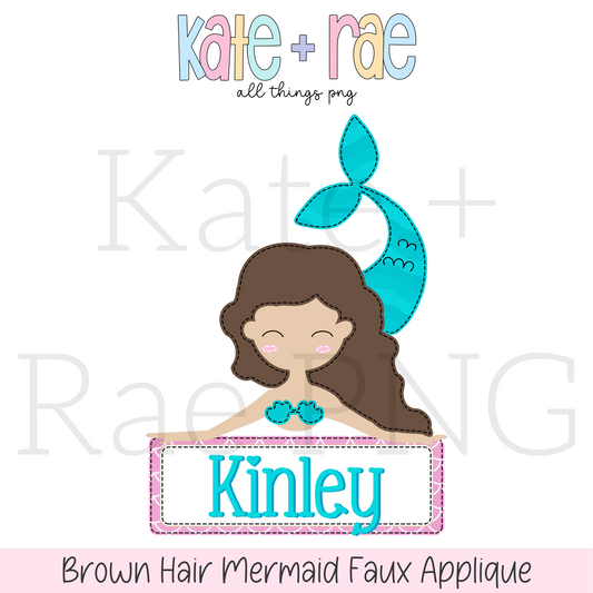 Brown Hair Mermaid Faux Applique PNG