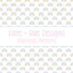Blue Rainbow Seamless Pattern: Smaller scale seamless pattern of pastel blue watercolor rainbows