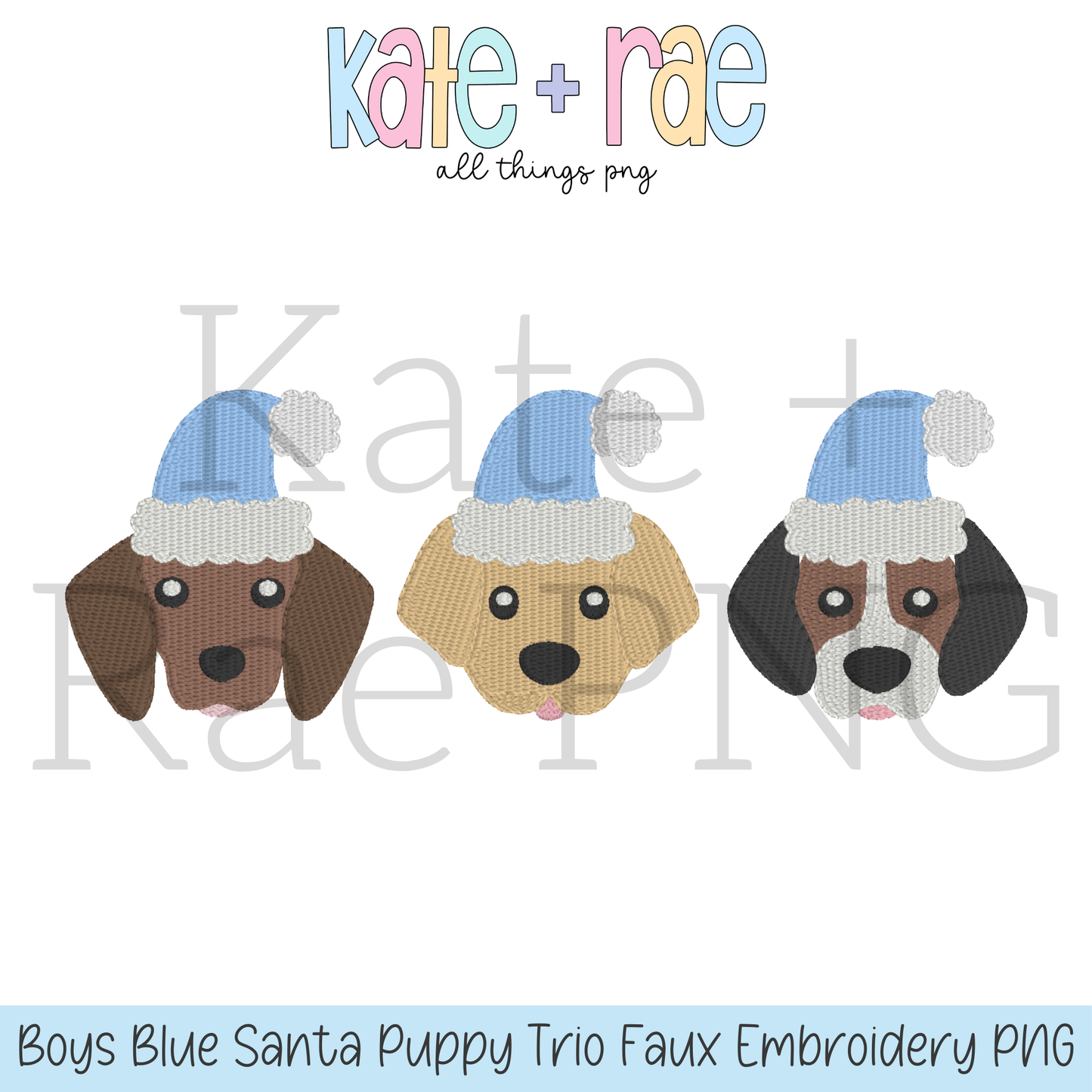 Boy's Blue Santa Puppy Trio Faux Embroidery PNG