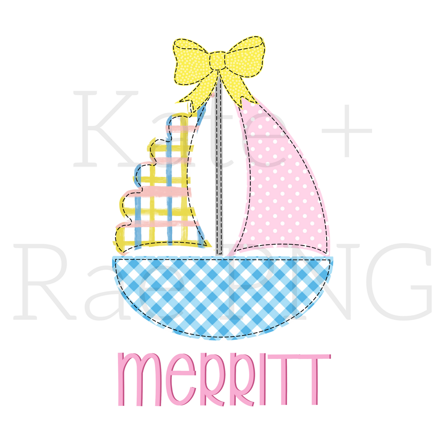 Girl's Sailboat Faux Applique PNG