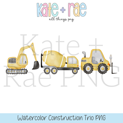 Boy's Watercolor Construction Equipment PNG