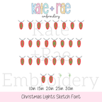 Christmas Lights Sketch Stitch Applique Embroidery Font: Alphabet A to Z in sketch stitch Christmas light bulbs with strand end pieces, available in 1 to 3 inch sizes