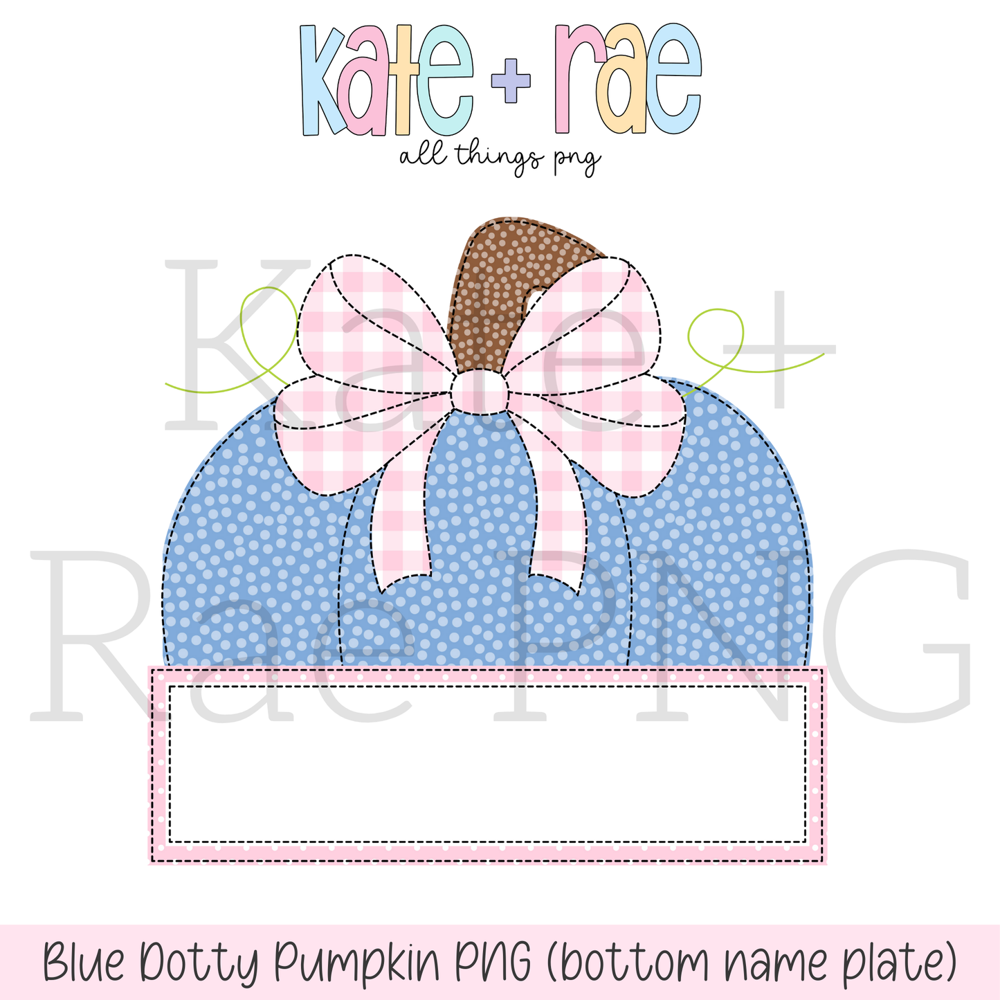 Blue Dotty Pumpkin Faux Applique PNG with Bottom Name Plate