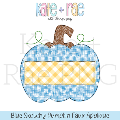Blue Sketchy Pumpkin Faux Applique PNG