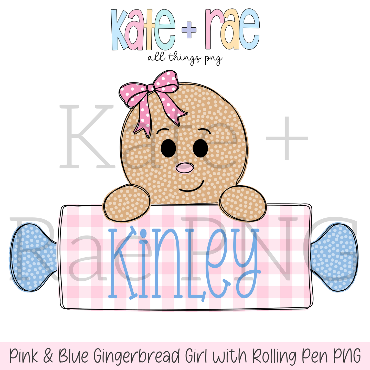 Girl's Pink and Blue Gingerbread Girl with Rolling Pen Name Plate PNG