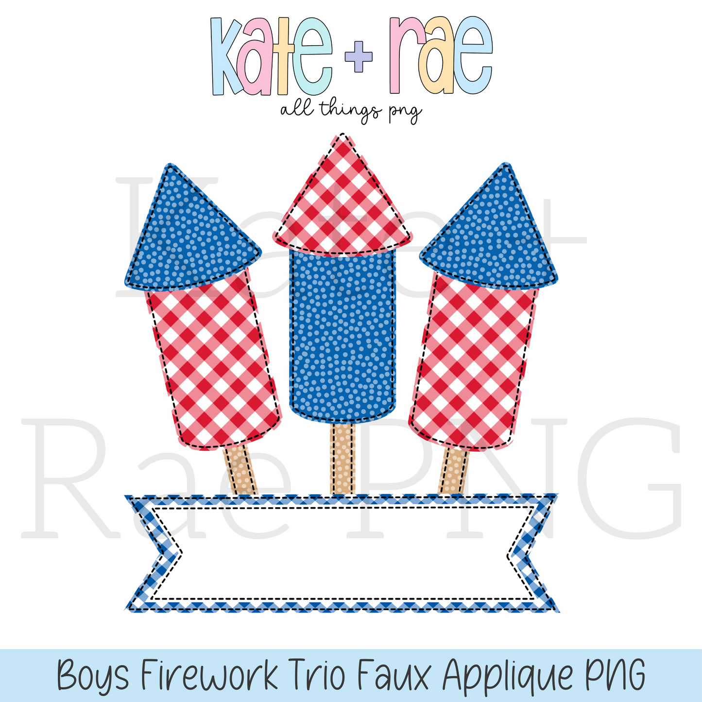 Boys Firework Trio Faux Applique with Name Plate PNG