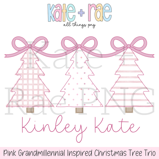 Pink Grandmillennial Inspired Christmas Tree Trio PNG