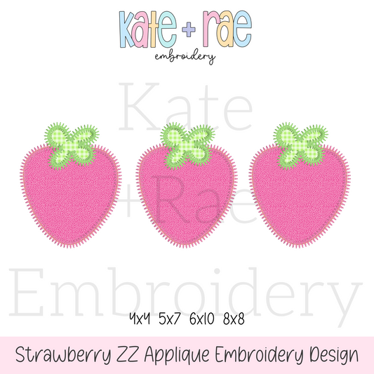 Strawberry Trio Zigzag Applique Embroidery Design