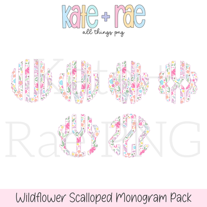 Wildflower Scalloped Digital Monogram PNG Pack