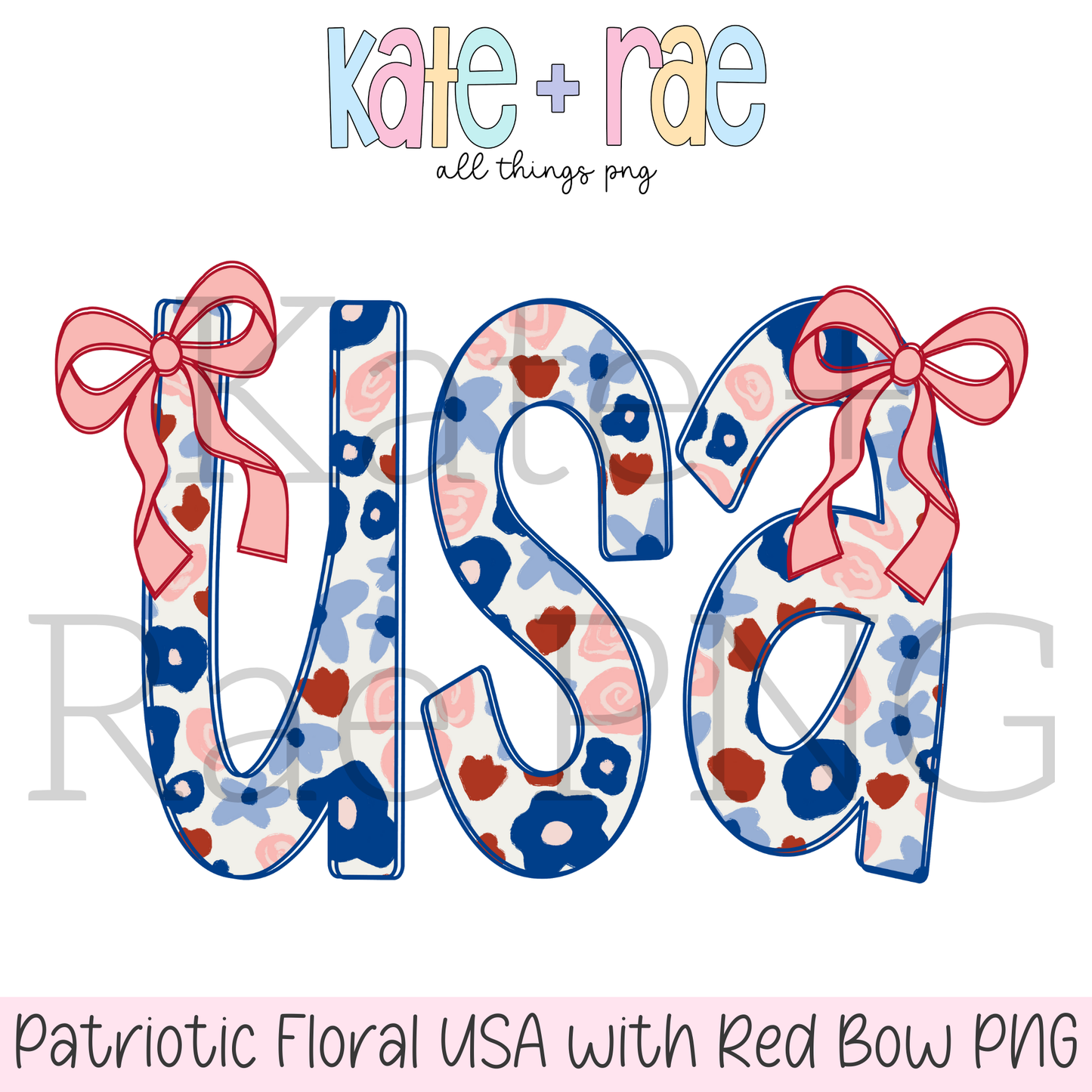 Floral USA with Red Bows 2 PNG
