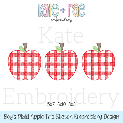 Boy's Plaid Filled Apple Trio Embroidery Design
