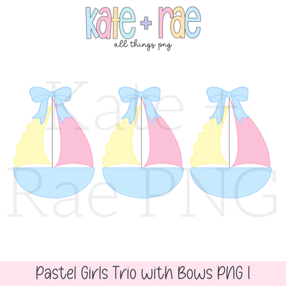 Girl's Pastel Sailboat Trio with Bows PNG (pastel 1)