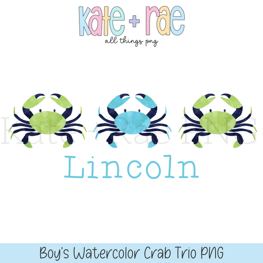 Boy's Watercolor Crab Trio PNG