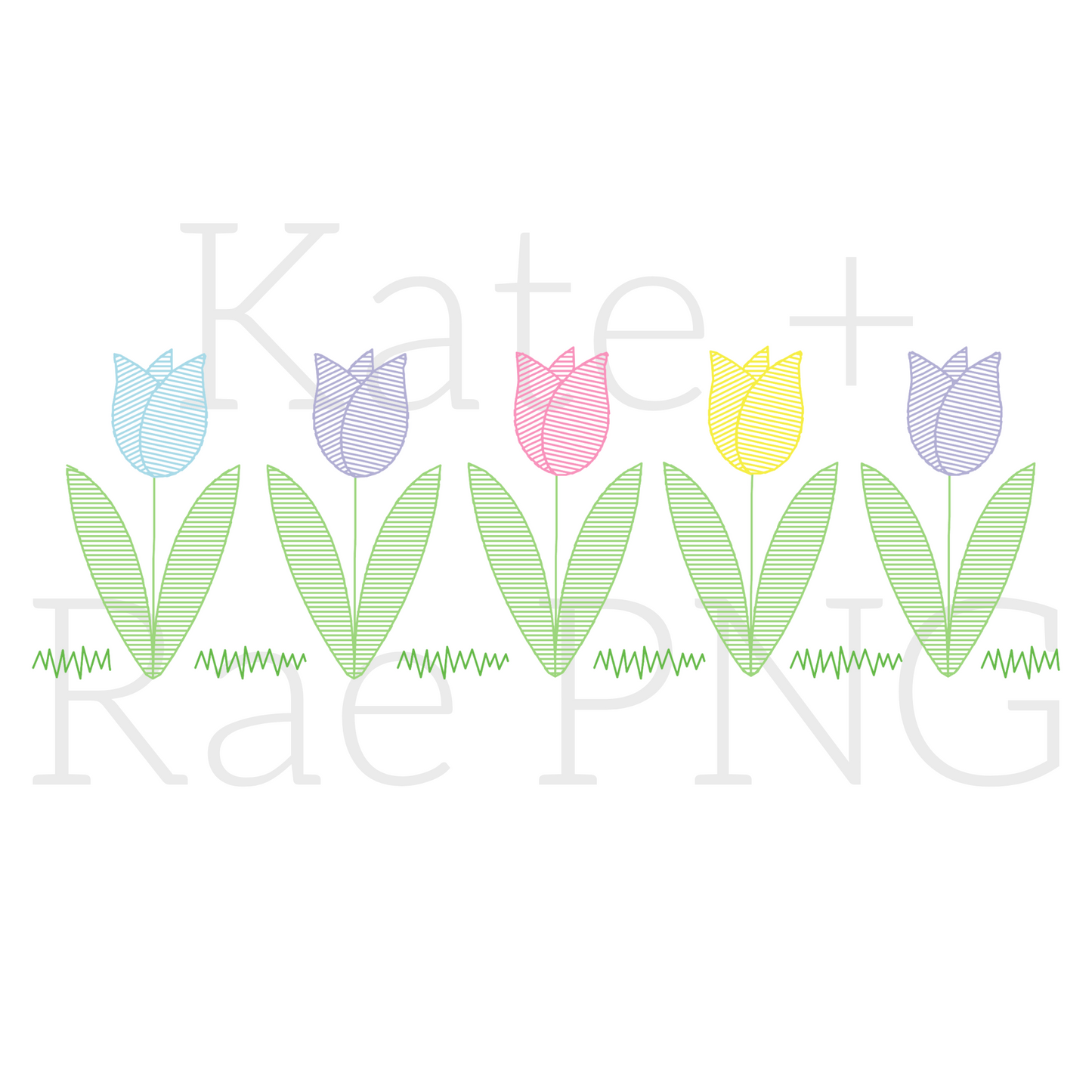 Spring Tulip Garden Faux Embroidery Sketch PNG