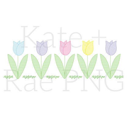 Spring Tulip Garden Faux Embroidery Sketch PNG