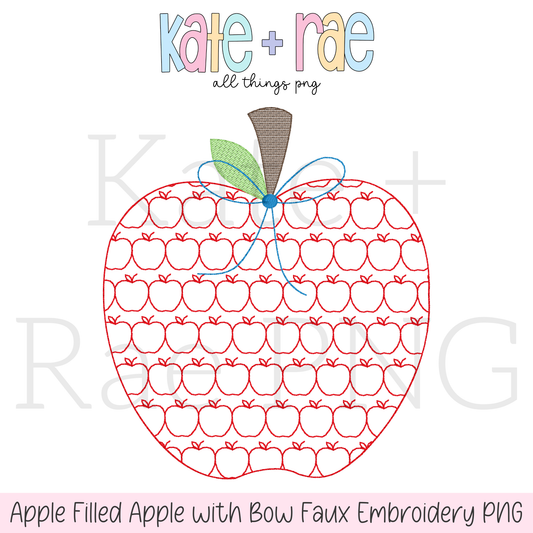 Girl's Apple Filled Apple Faux Embroidery PNG