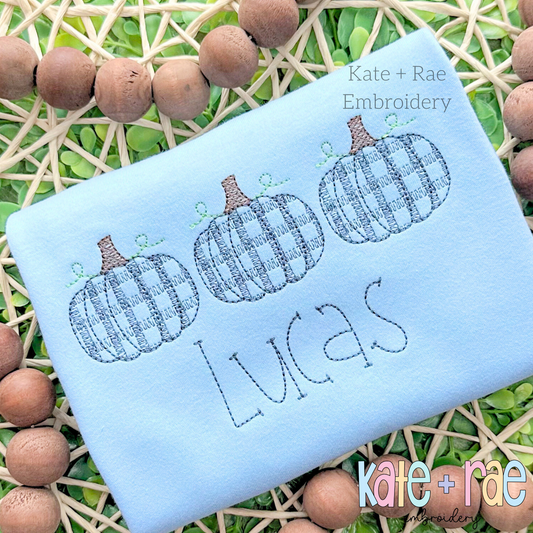 Boy's Plaid Filled Pumpkin Trio Sketch Embroidery Design