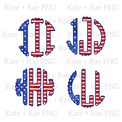 Patriotic Flag Scalloped Monogram