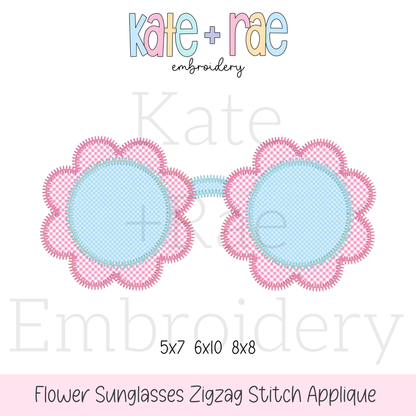 Flower Sunglasses Zigzag Stitch Applique Embroidery Design