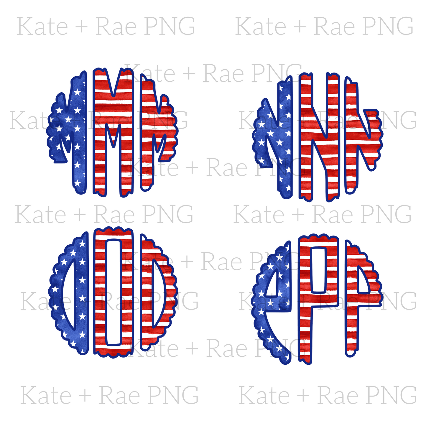 Patriotic Flag Scalloped Monogram Pack