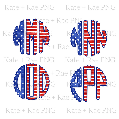 Patriotic Flag Scalloped Monogram Pack