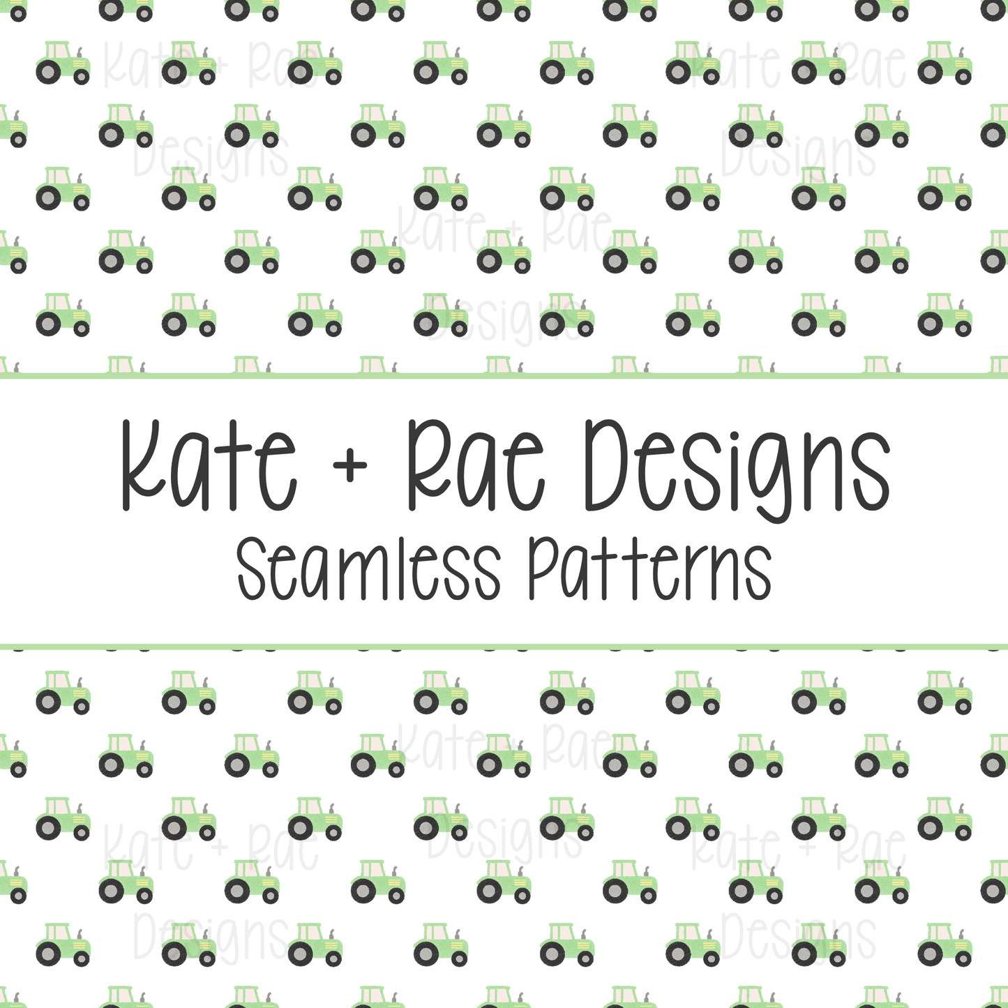 Green Tractor Watercolor Seamless Pattern with White Background