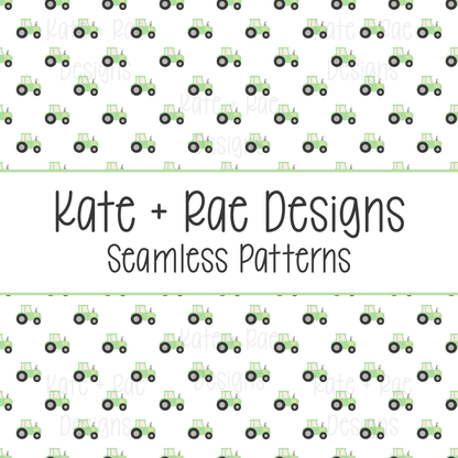 Green Tractor Watercolor Seamless Pattern with White Background